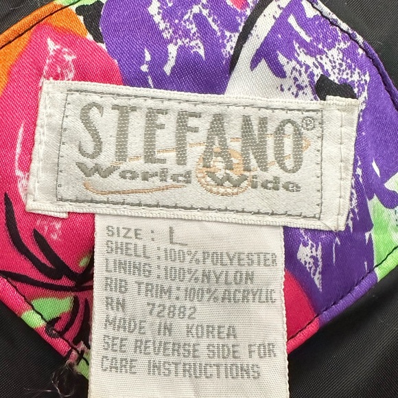 Vintage Stefano World Wide Tropical Satin Bomber Jacket Size L Travel Beach 90s - Picture 6 of 7